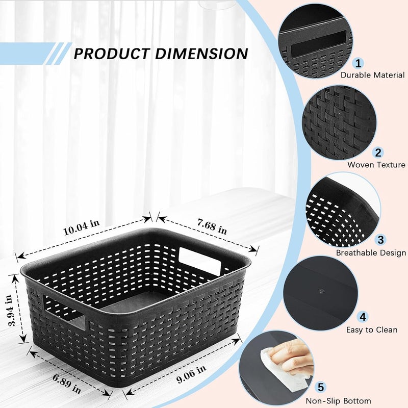 Soddeph Plastic Storage Baskets for Cabinets, Household Pantry Organization with Handle,Organizer Bins for Room,Bathrooms,Under-Sink,Kitchen (Black, S-5PACK) - Image 2